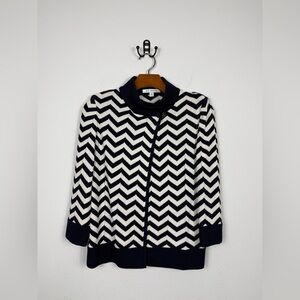 St. John Herringbone One Button Navy Cape Cardigan Sweater Made in USA Sz 4